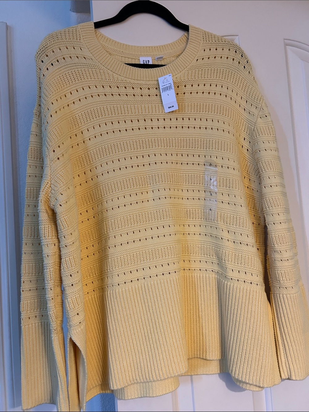 GAP Pale Yellow Open-Knit Crewneck Sweater